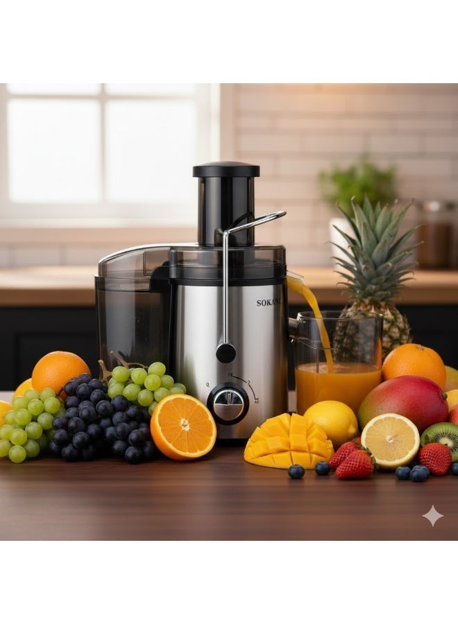 sokany SK-JB-175 Sokany Electric Juicer, 2 Speeds - High-Quality Stainless Steel - For fresh and healthy juice in seconds - Silver and Black - Image 1